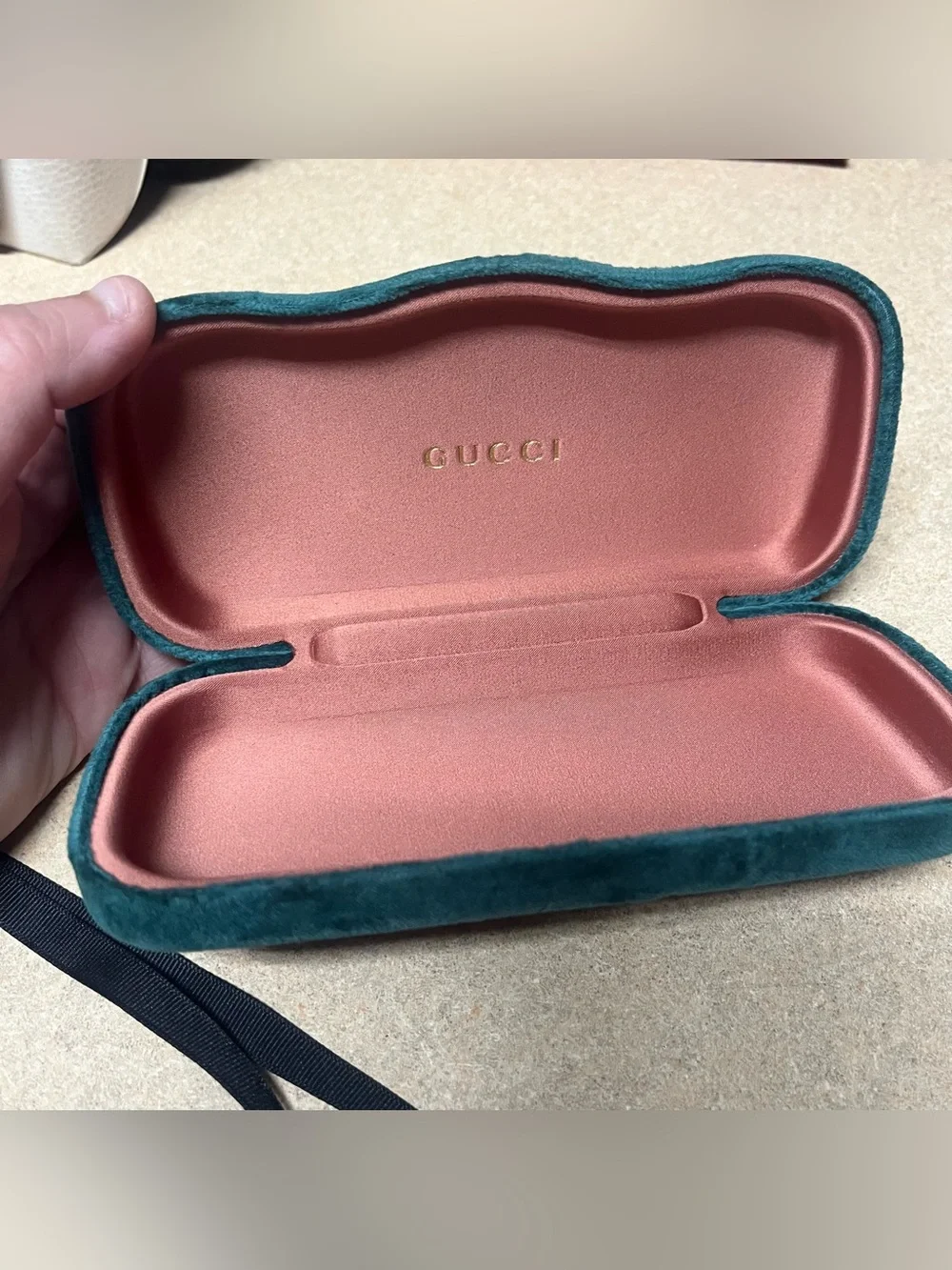 Gucci Sunglasses Eyeglasses Case Green Velvet Clamshell & Satin Bag